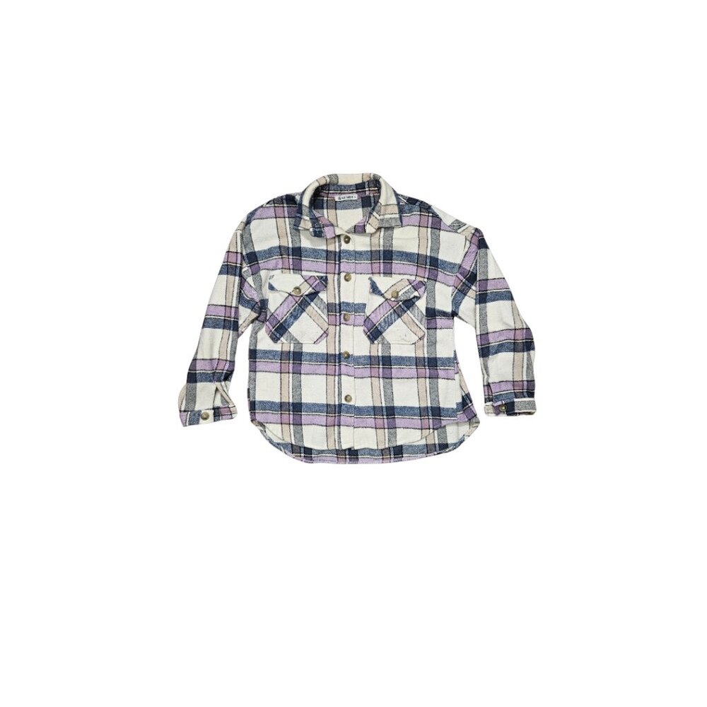 AQE Fashion Women's White and Purple Flannel Jacket - Size XL